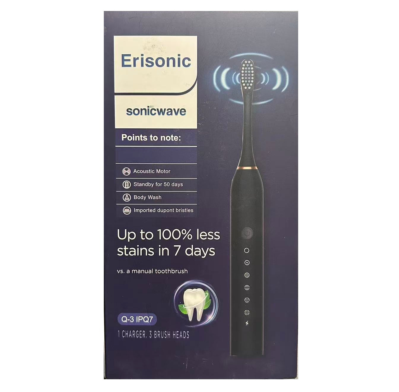 Erisonic toothbrush Q3 IPW7 Sonicare ProtectiveClean 5300 Rechargeable Electric Toothbrush, with Pressure Sensor, 3 Cleaning Modes, SmarTimer and QuadPacer, with 2 Bonus Brush Heads, Travel Case, Black,