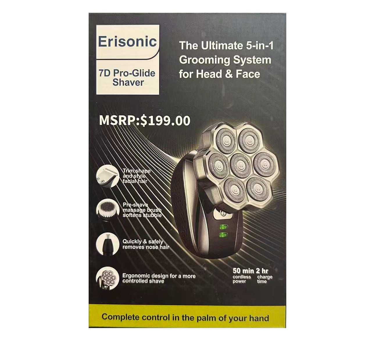Erisonic 7D Pro-Glide Shaver – The Ultimate 5-in-1 Grooming System for Head & Face